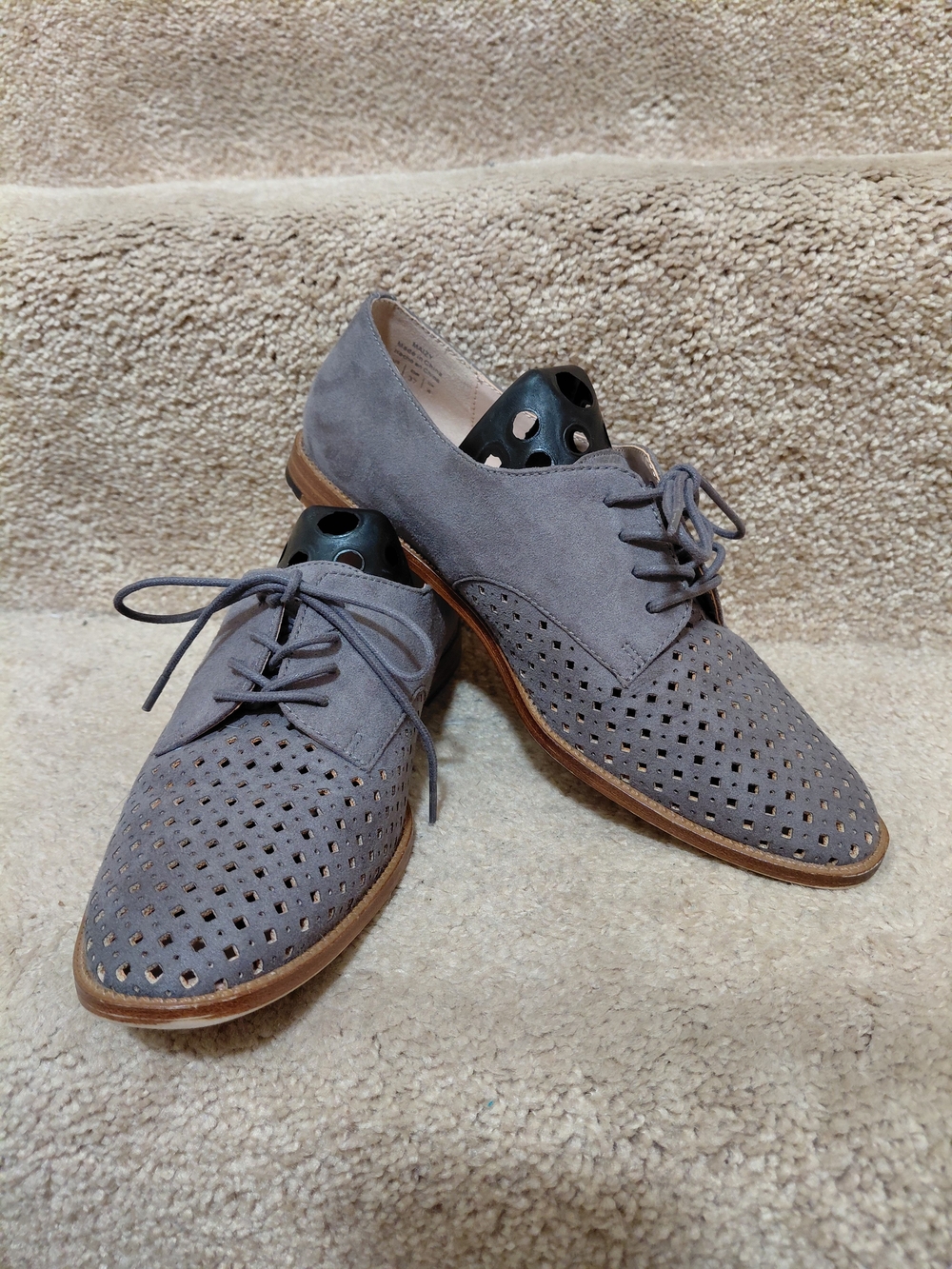Kelly & Katie Gray Perforated Suede Lace-Up Flats